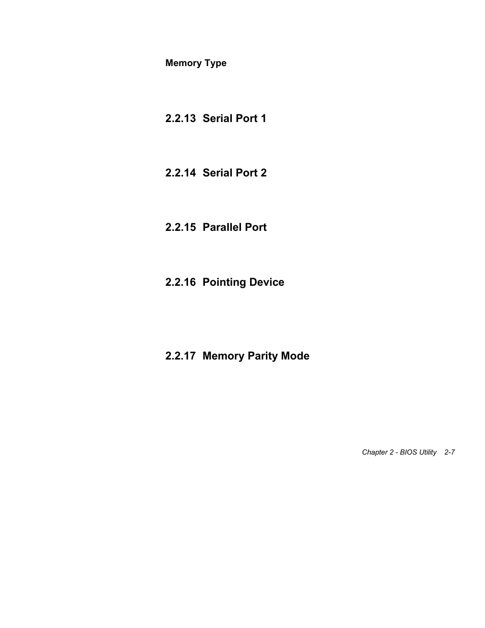 13 serial port 1 -7, 14 serial port 2 -7, 15 parallel port -7 | 16 pointing device -7, 17 memory parity mode -7, 13 serial port 1, 14 serial port 2, 15 parallel port, 16 pointing device | Acer Altos 1100 Series User Manual | Page 49 / 114