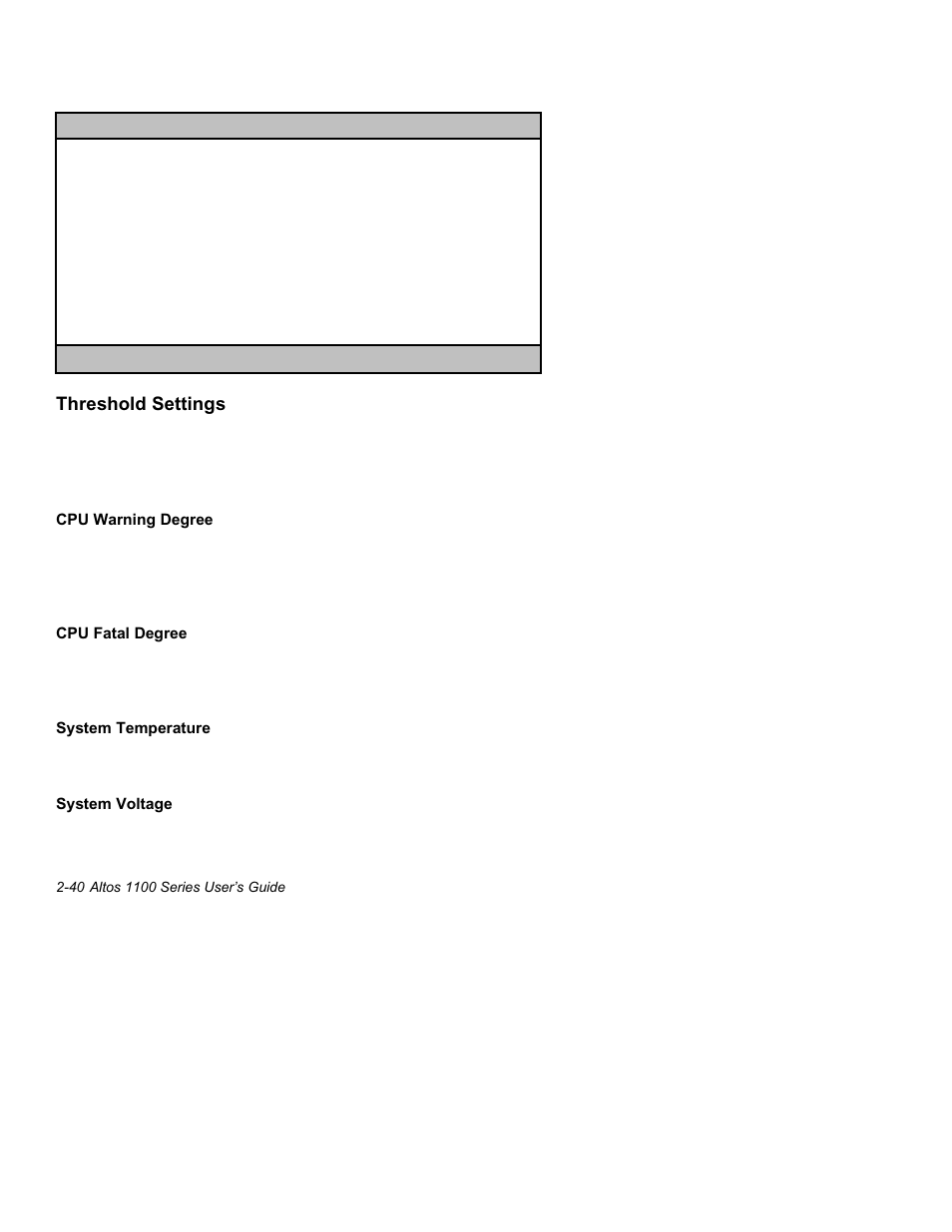 Threshold settings | Acer Altos 1100 Series User Manual | Page 82 / 114