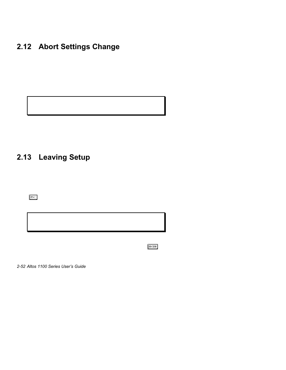 12 abort settings change -49, 13 leaving setup -49, 12 abort settings change | 13 leaving setup | Acer Altos 1100 Series User Manual | Page 94 / 114