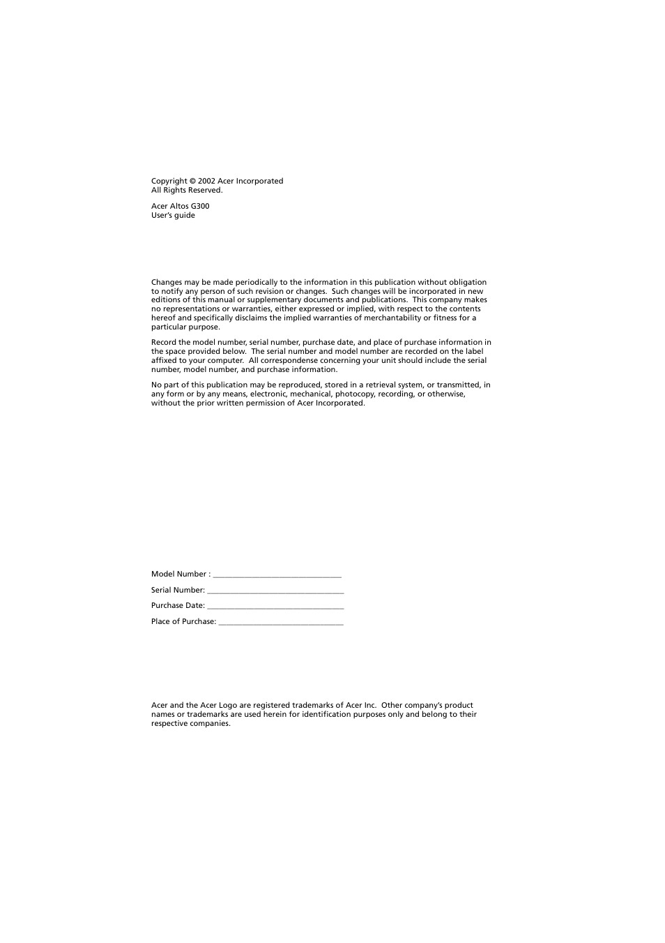 Acer Altos G300 User Manual | Page 2 / 108