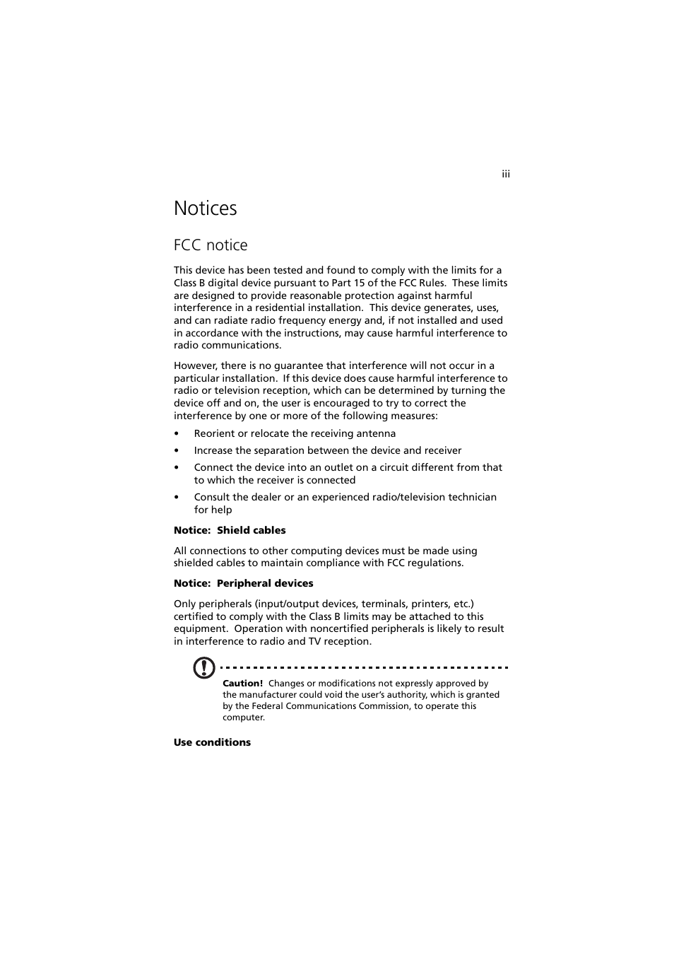 Notices, Fcc notice | Acer Altos G300 User Manual | Page 3 / 108