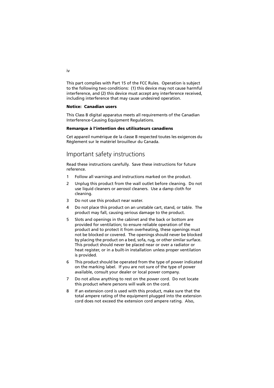 Important safety instructions | Acer Altos G300 User Manual | Page 4 / 108