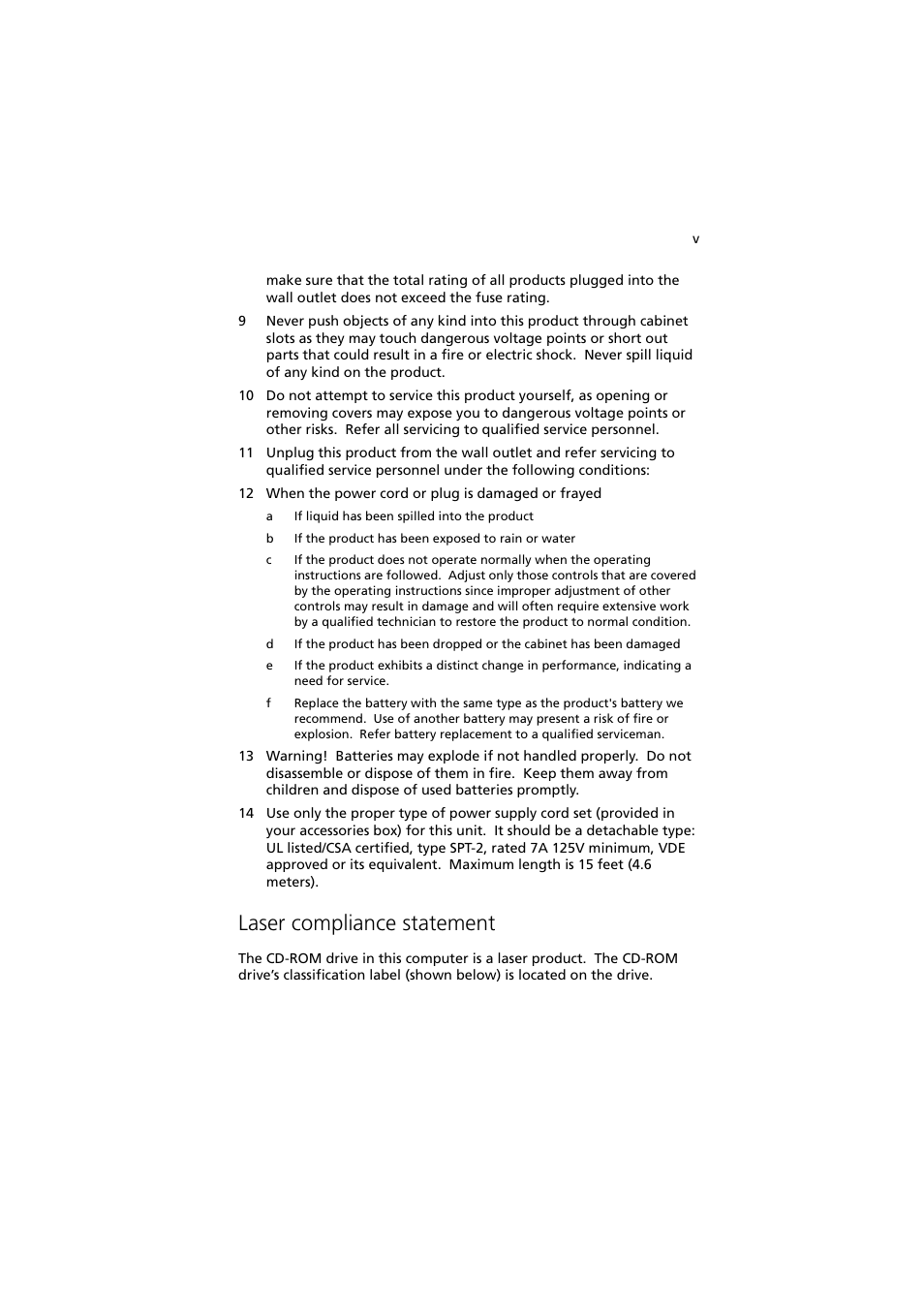 Laser compliance statement | Acer Altos G300 User Manual | Page 5 / 108