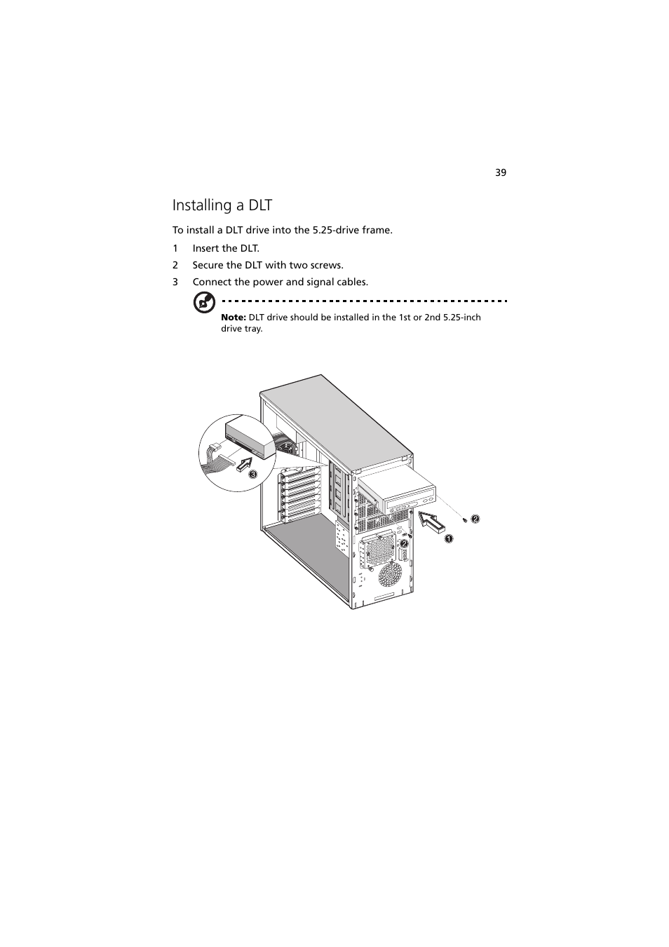 Installing a dlt | Acer Altos G300 User Manual | Page 51 / 108