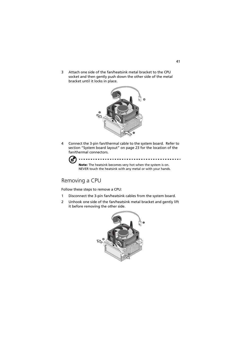 Removing a cpu | Acer Altos G300 User Manual | Page 53 / 108