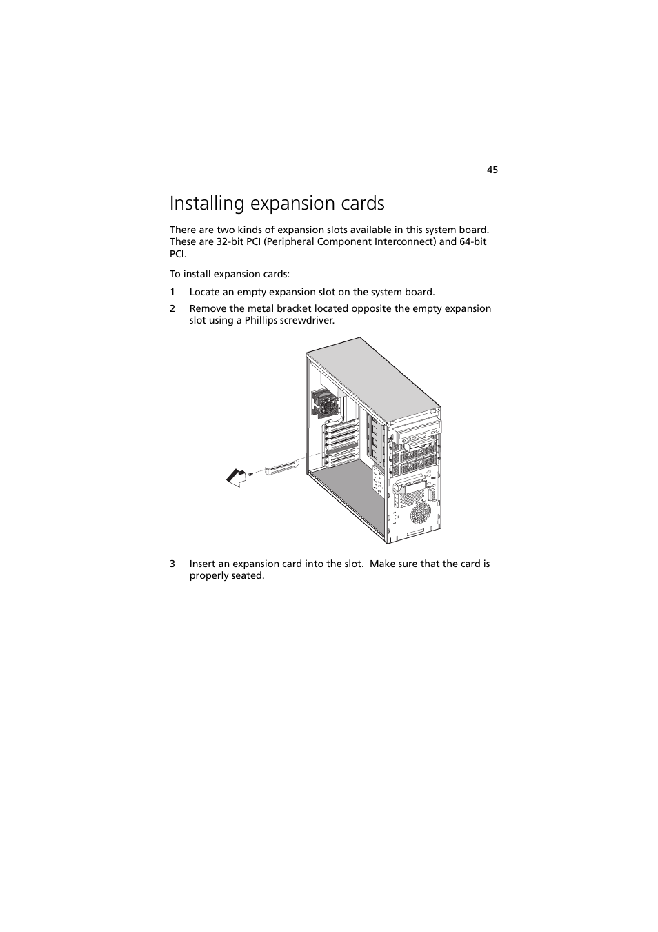 Installing expansion cards | Acer Altos G300 User Manual | Page 57 / 108