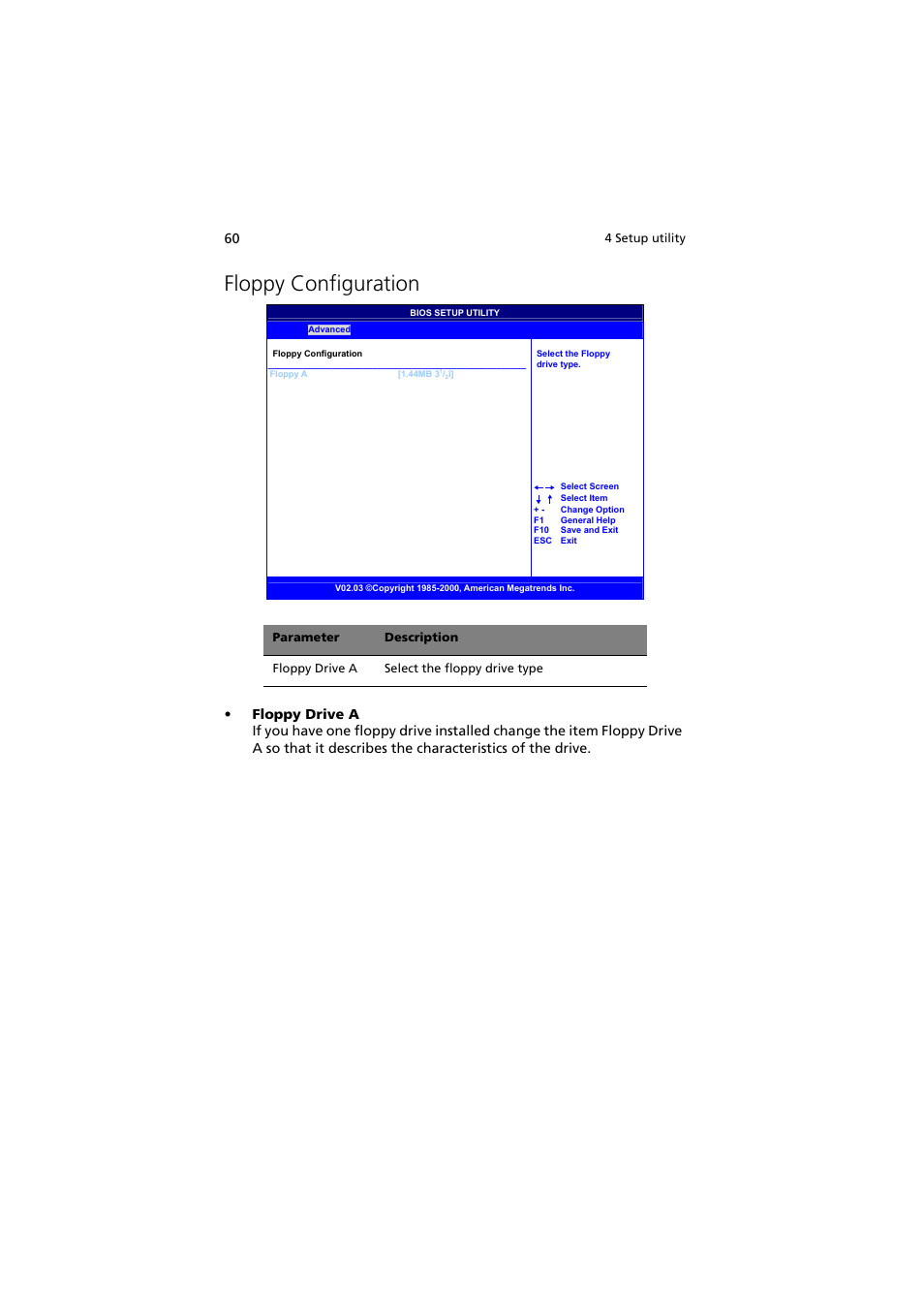 Floppy configuration | Acer Altos G300 User Manual | Page 72 / 108