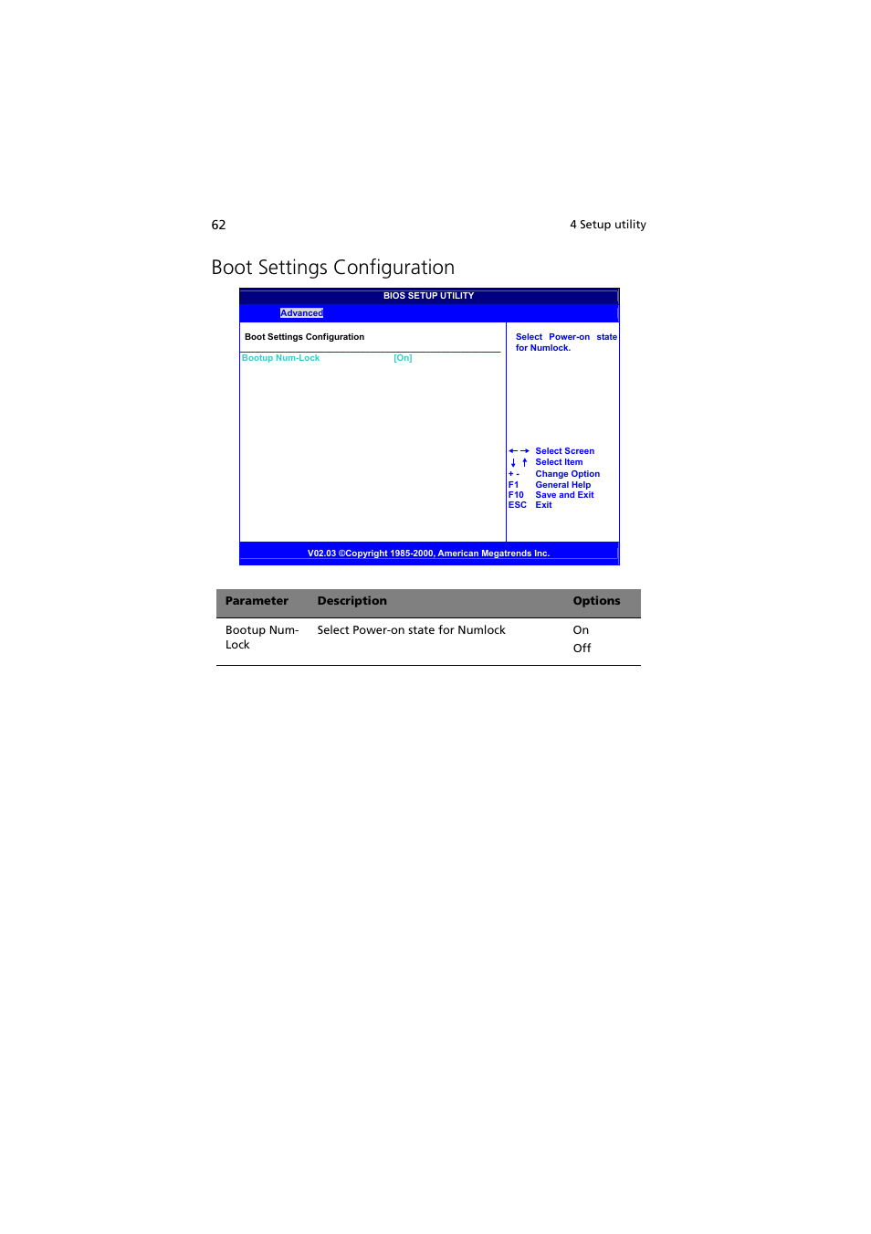 Boot settings configuration | Acer Altos G300 User Manual | Page 74 / 108