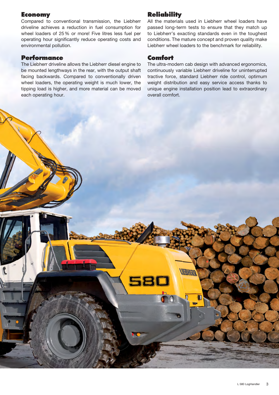Economy, Performance, Reliability | Comfort | Liebherr L 580 LogHandler User Manual | Page 3 / 8