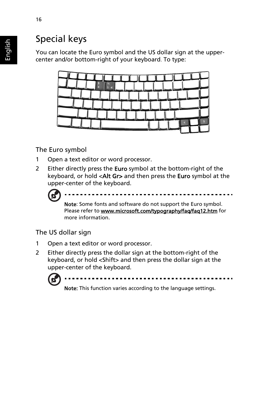 Special keys | Acer 4150 Series User Manual | Page 24 / 70