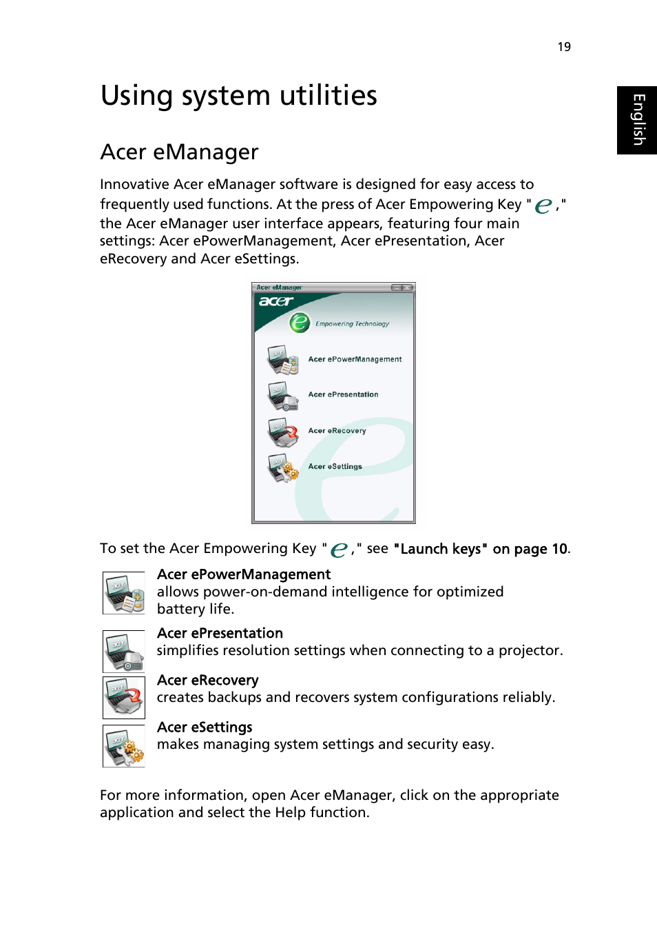 Using system utilities, Acer emanager | Acer 4150 Series User Manual | Page 27 / 70