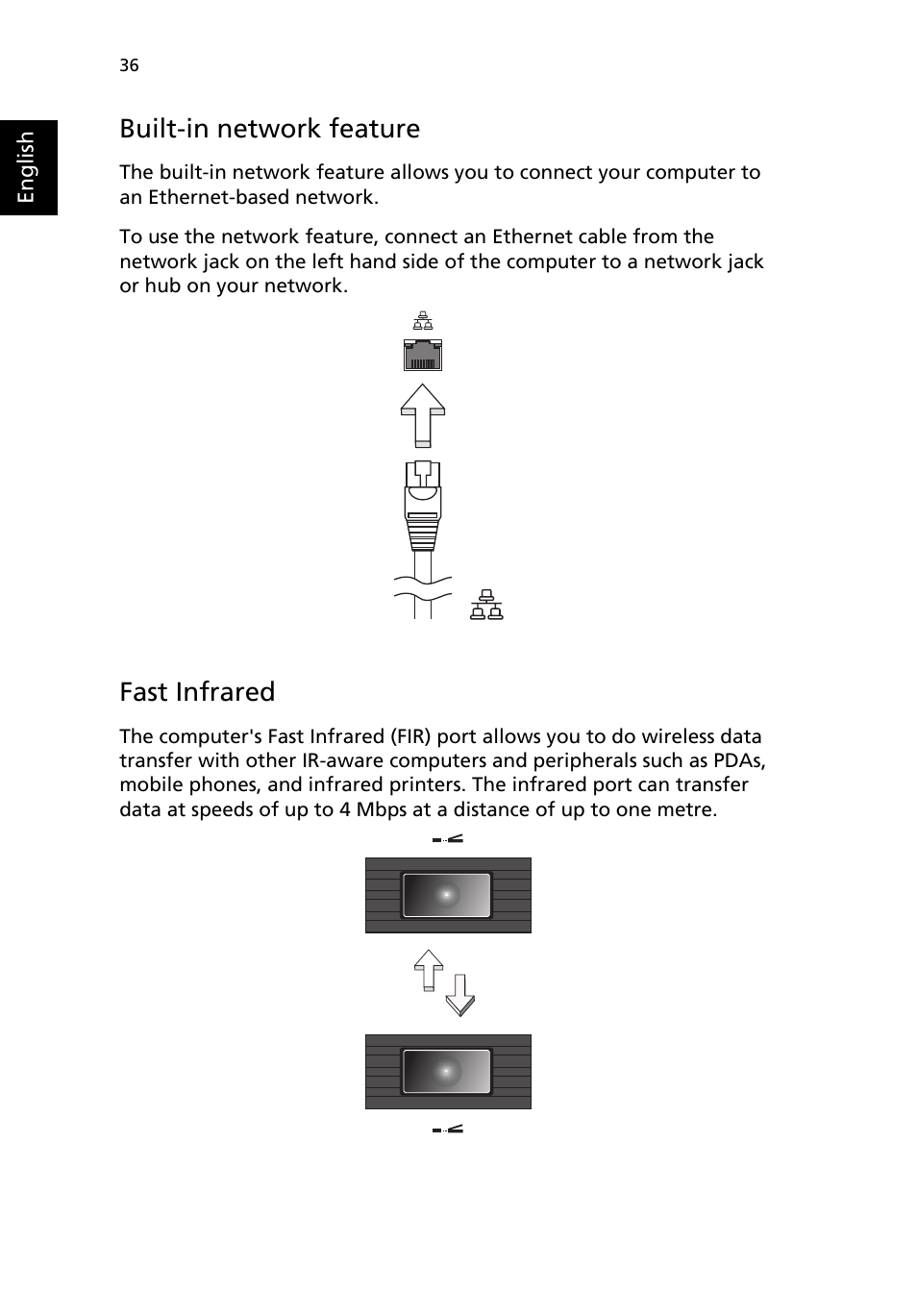 Built-in network feature, Fast infrared | Acer 4150 Series User Manual | Page 44 / 70