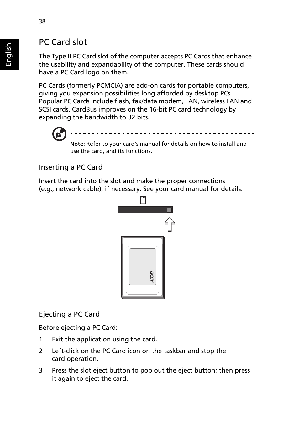 Pc card slot | Acer 4150 Series User Manual | Page 46 / 70