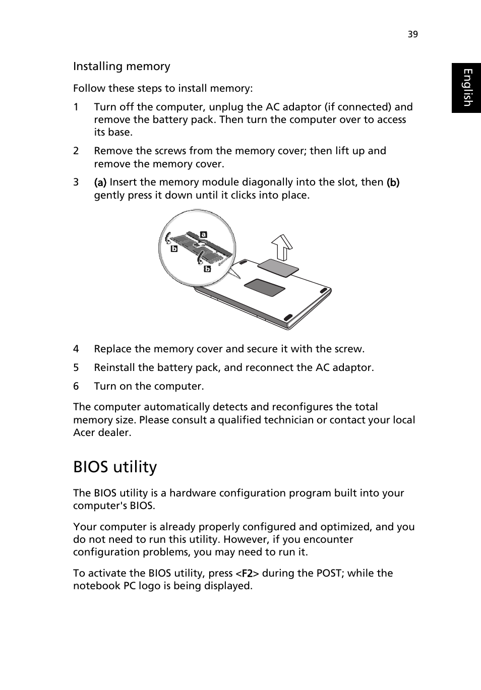 Bios utility | Acer 4150 Series User Manual | Page 47 / 70