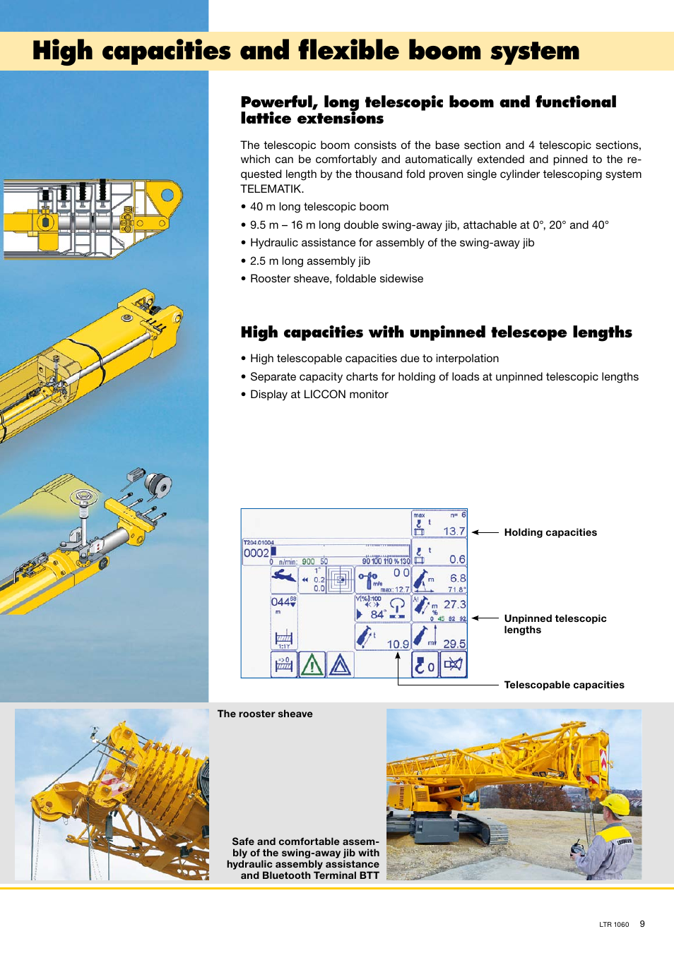 High capacities and ﬂ exible boom system, High capacities with unpinned telescope lengths | Liebherr LTR 1060 User Manual | Page 9 / 12