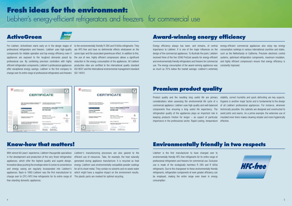 Fresh ideas for the environment, For commercial use, Activegreen | Know-how that matters, Premium product quality, Award-winning energy efficiency, Environmentally friendly in two respects | Liebherr WTes 5872 Vinidor User Manual | Page 3 / 19