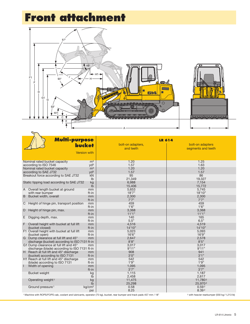 Front attachment, Multi-purpose, Bucket | Liebherr LR 614 Litronic User Manual | Page 5 / 8