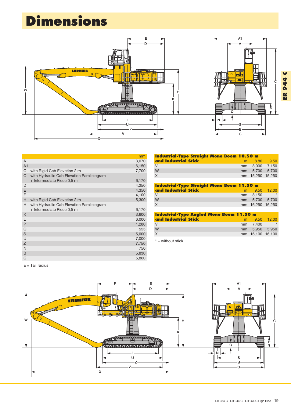 Dimensions, Er 9 4 4 c | Liebherr ER 944 C High Rise User Manual | Page 19 / 40