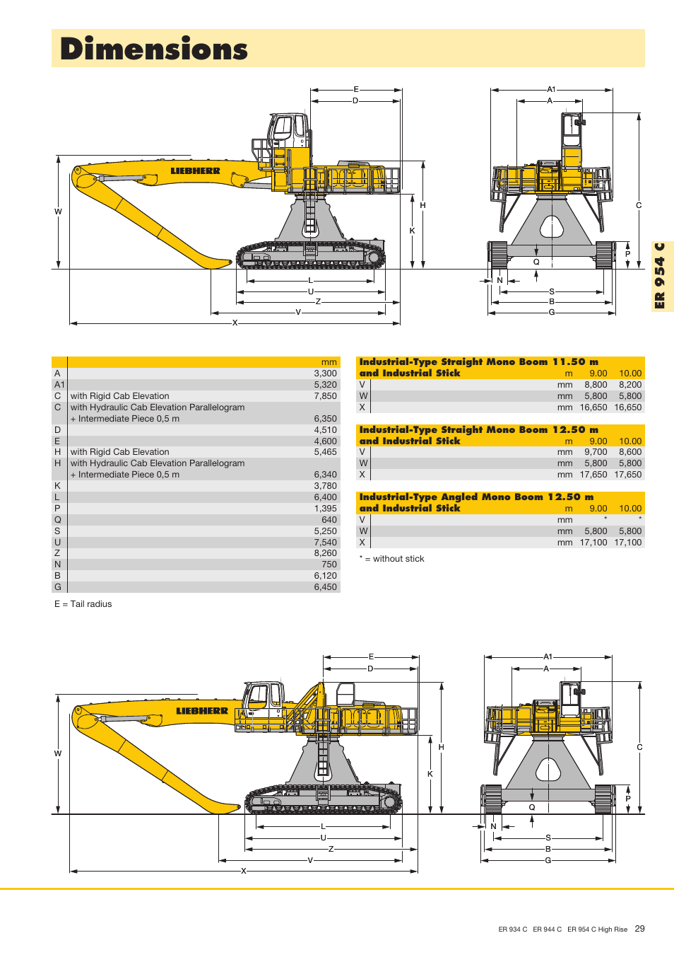 Dimensions, Er 9 5 4 c | Liebherr ER 944 C High Rise User Manual | Page 29 / 40