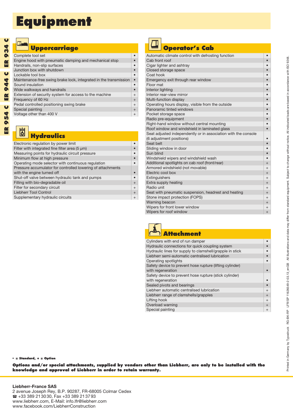 Equipment, Uppercarriage, Operator’s cab | Hydraulics, Attachment | Liebherr ER 944 C High Rise User Manual | Page 40 / 40