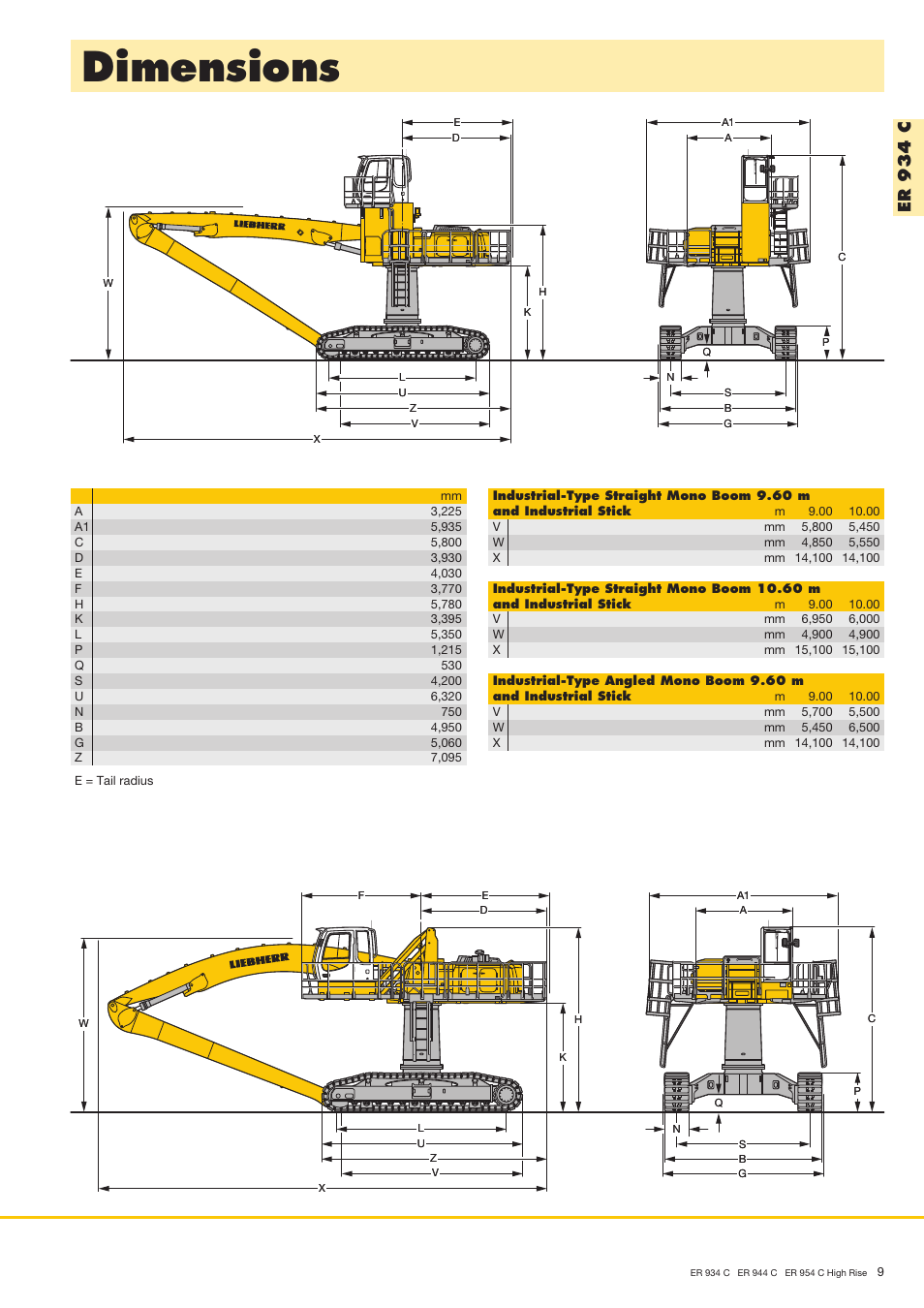 Dimensions, Er 9 3 4 c | Liebherr ER 944 C High Rise User Manual | Page 9 / 40