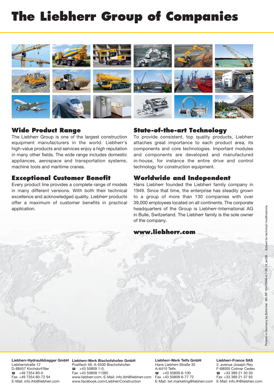 The liebherr group of companies, Wide product range, Exceptional customer benefit | State-of-the-art technology, Worldwide and independent | Liebherr A 944 C HD Litronic Material Handler User Manual | Page 32 / 32
