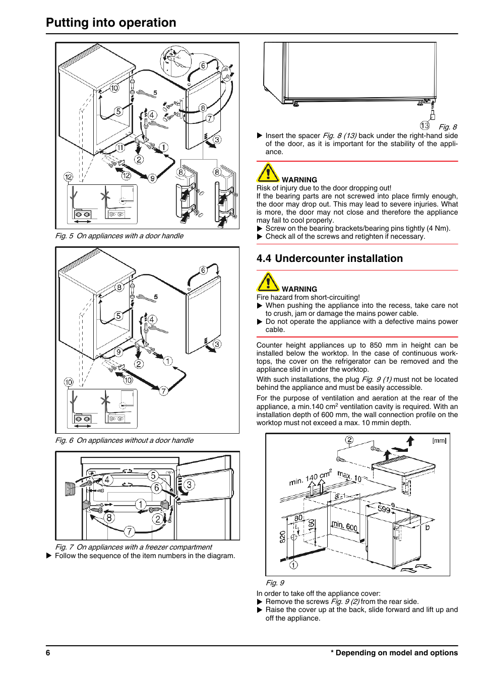 4undercounter installation, Putting into operation, 4 undercounter installation | Liebherr TPesf 1710 Comfort User Manual | Page 6 / 12