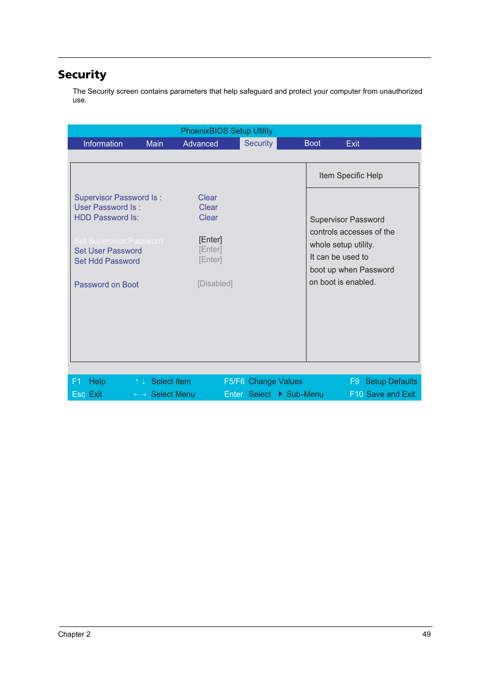 Security | Acer 4260 User Manual | Page 55 / 117