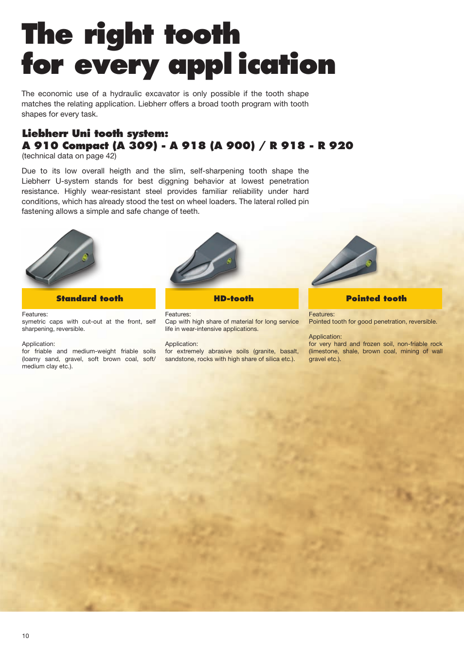 The right tooth for every appl ication | Liebherr Face shovel User Manual | Page 10 / 40
