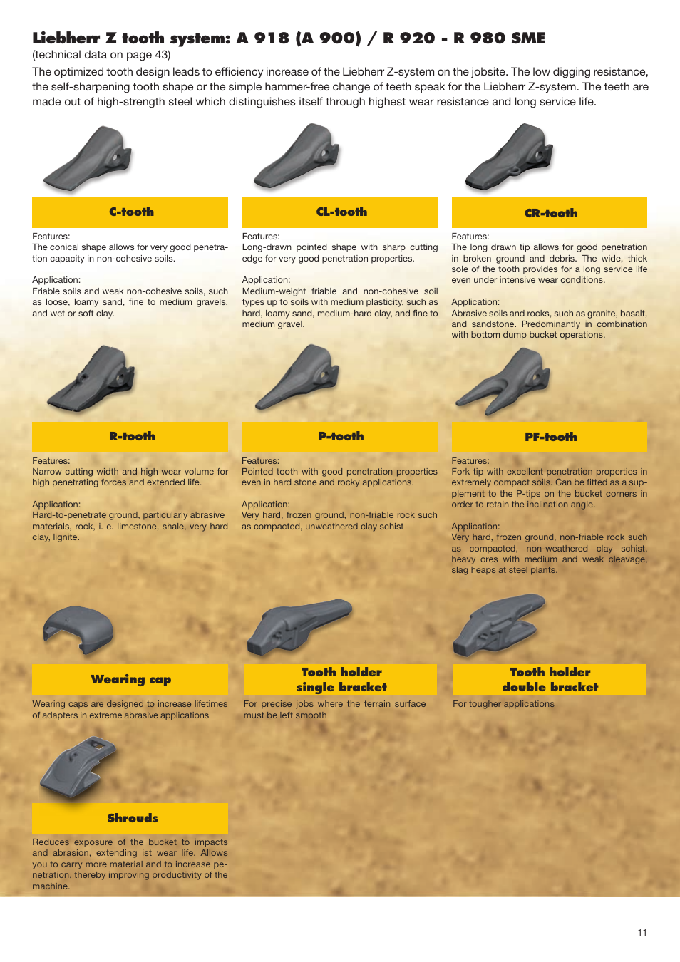 The right tooth for every appl ication | Liebherr Face shovel User Manual | Page 11 / 40