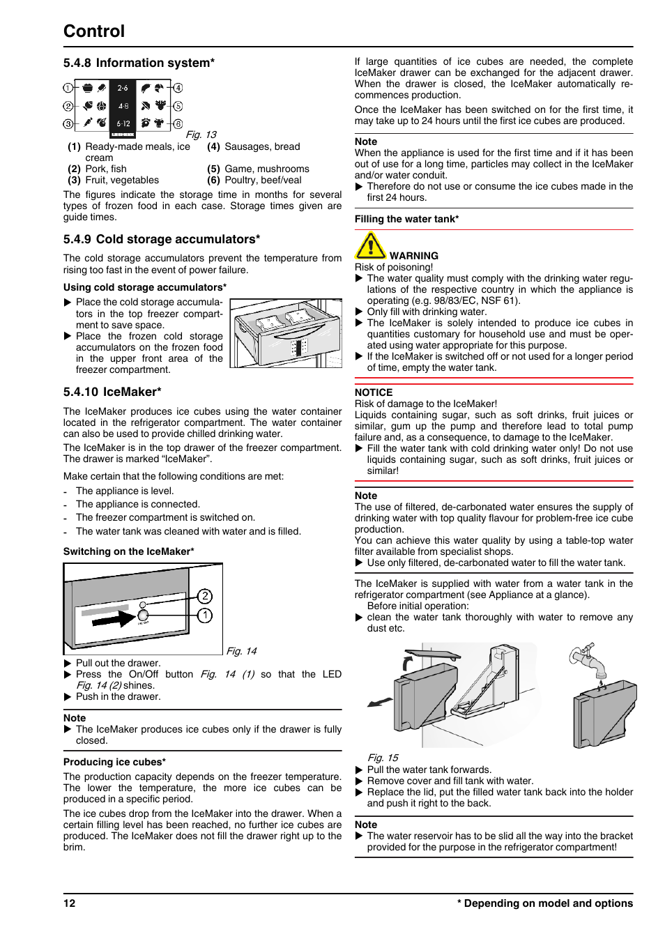8information system, 9cold storage accumulators, 10icemaker | Control | Liebherr CNPesf 3913 Comfort NoFrost User Manual | Page 12 / 16