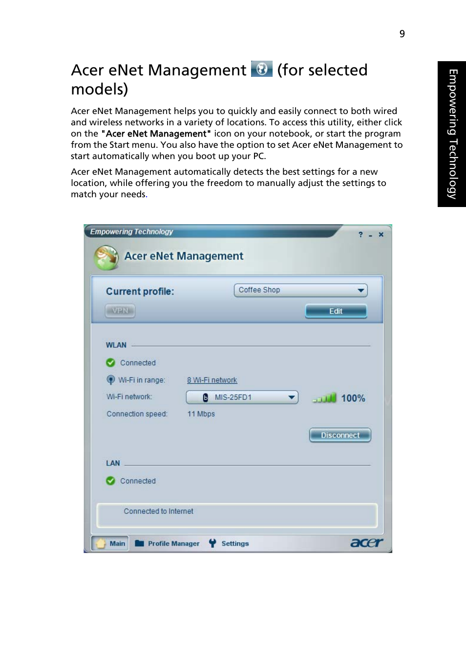 Acer enet management (for selected models), Acer enet management (for selected models) 9 | Acer 5610 User Manual | Page 23 / 93