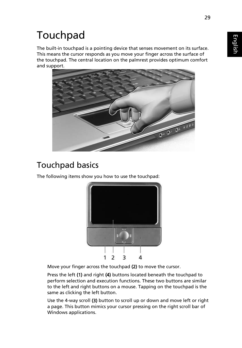 Touchpad, Touchpad basics | Acer 5610 User Manual | Page 43 / 93