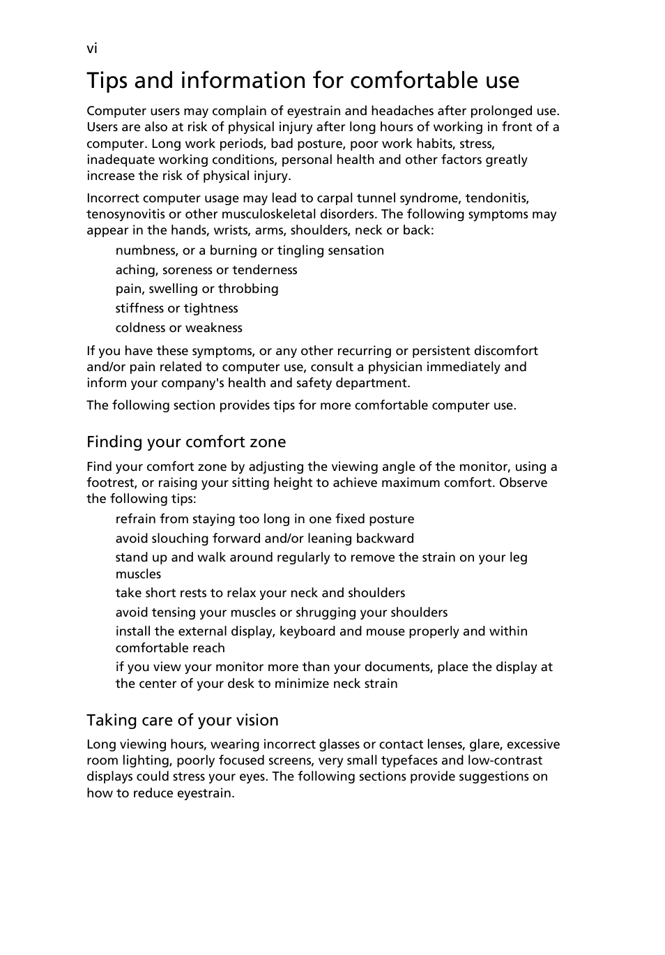 Tips and information for comfortable use | Acer 5610 User Manual | Page 6 / 93