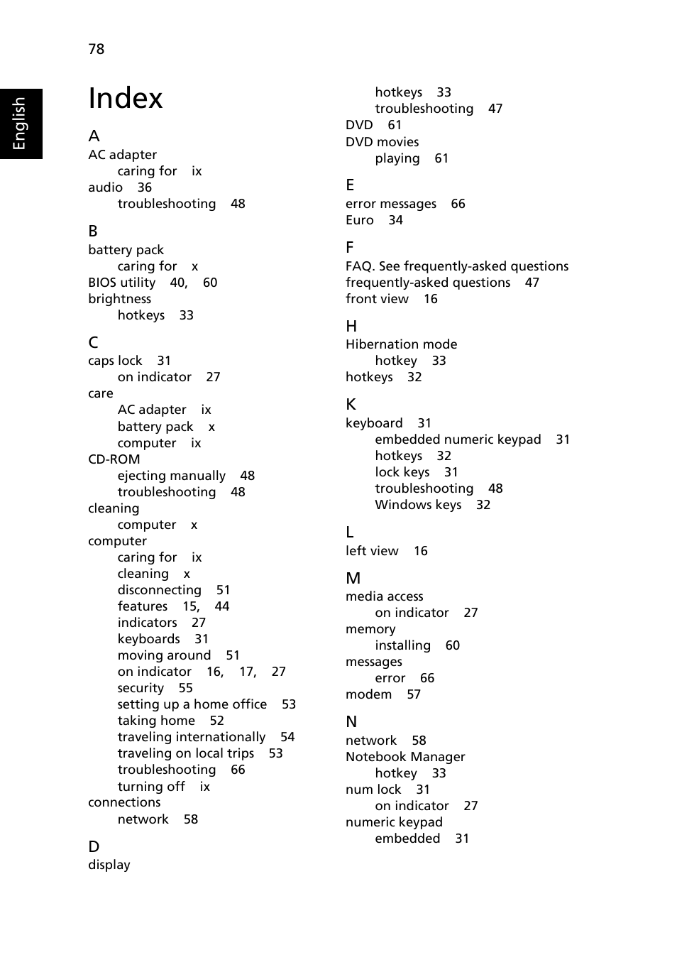 Index | Acer 5610 User Manual | Page 92 / 93