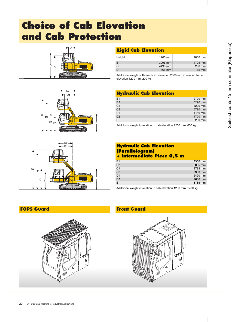 Choice of cab elevation and cab protection, Rigid cab elevation, Hydraulic cab elevation | Liebherr R 944 C Litronic Material Handler User Manual | Page 20 / 22
