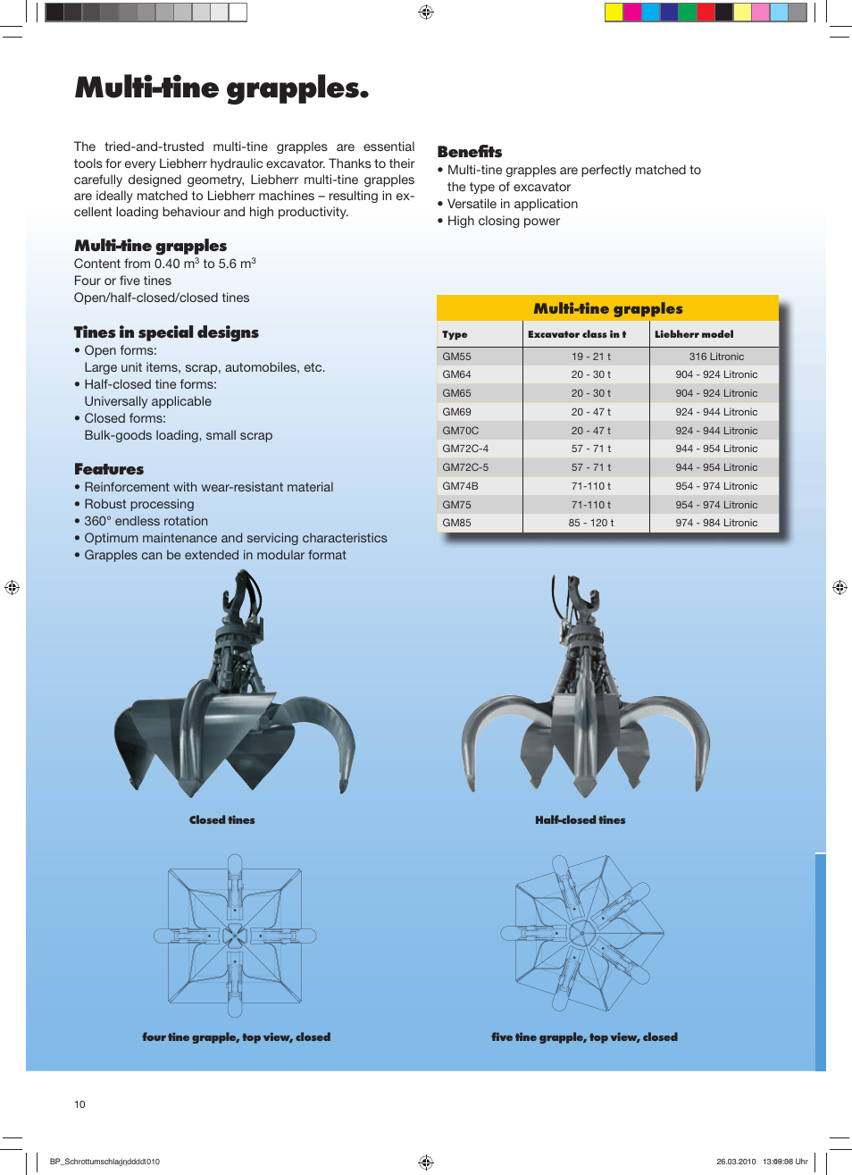 Multi-tine grapples, Tines in special designs, Features | Beneﬁ ts | Liebherr R 944 C Litronic Material Handler User Manual | Page 10 / 12