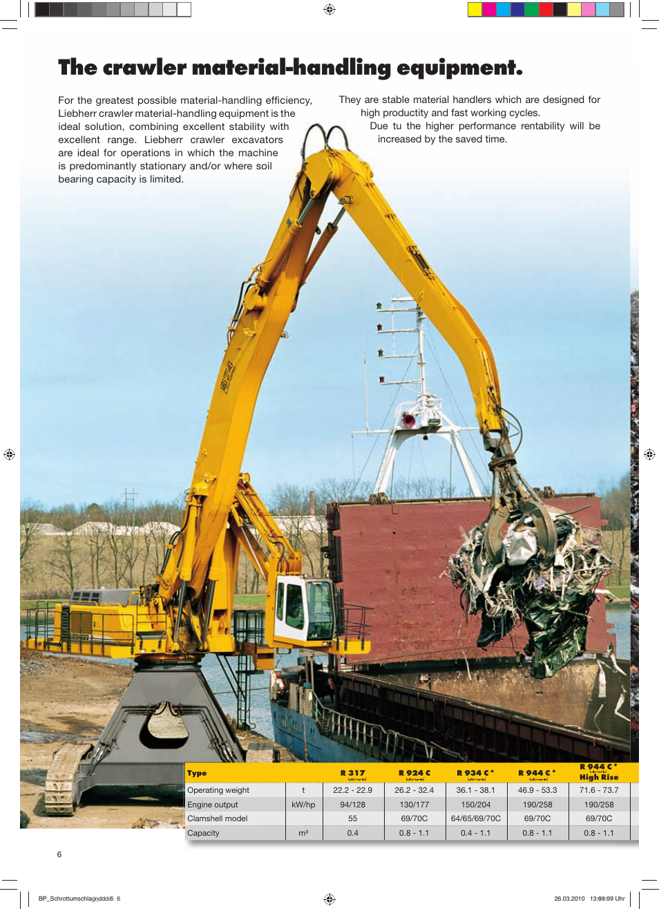 The crawler material-handling equipment | Liebherr R 944 C Litronic Material Handler User Manual | Page 6 / 12