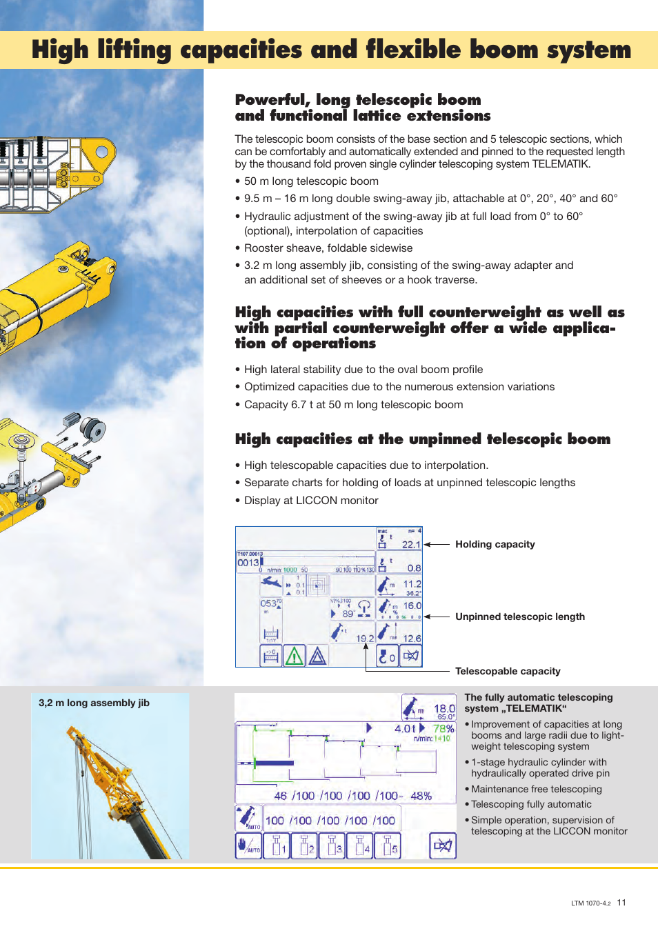 High lifting capacities and flexible boom system, High capacities at the unpinned telescopic boom | Liebherr LTM 1070-4.2 User Manual | Page 11 / 16