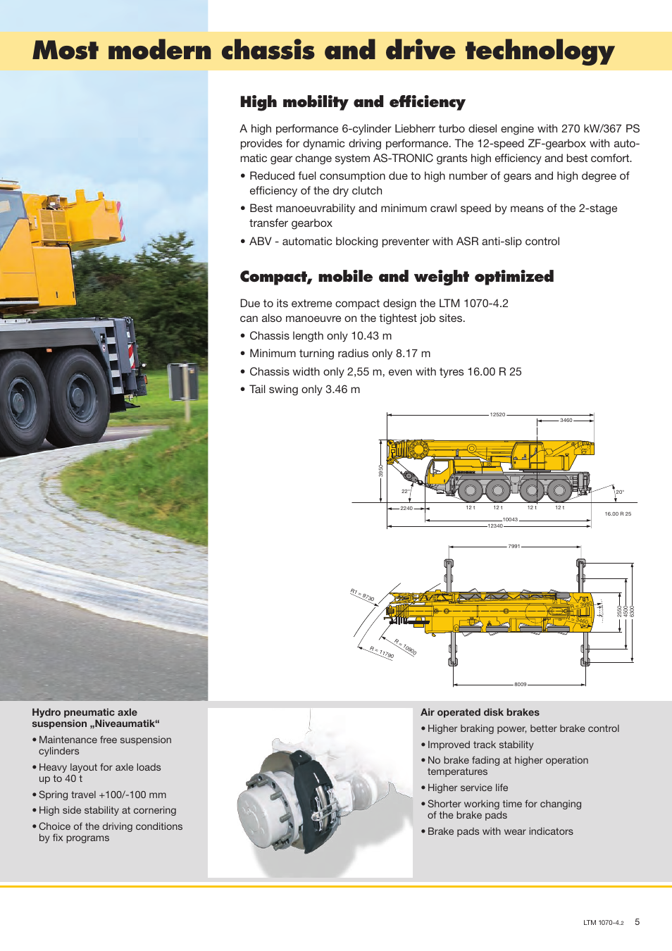 Most modern chassis and drive technology, High mobility and efficiency, Compact, mobile and weight optimized | Liebherr LTM 1070-4.2 User Manual | Page 5 / 16