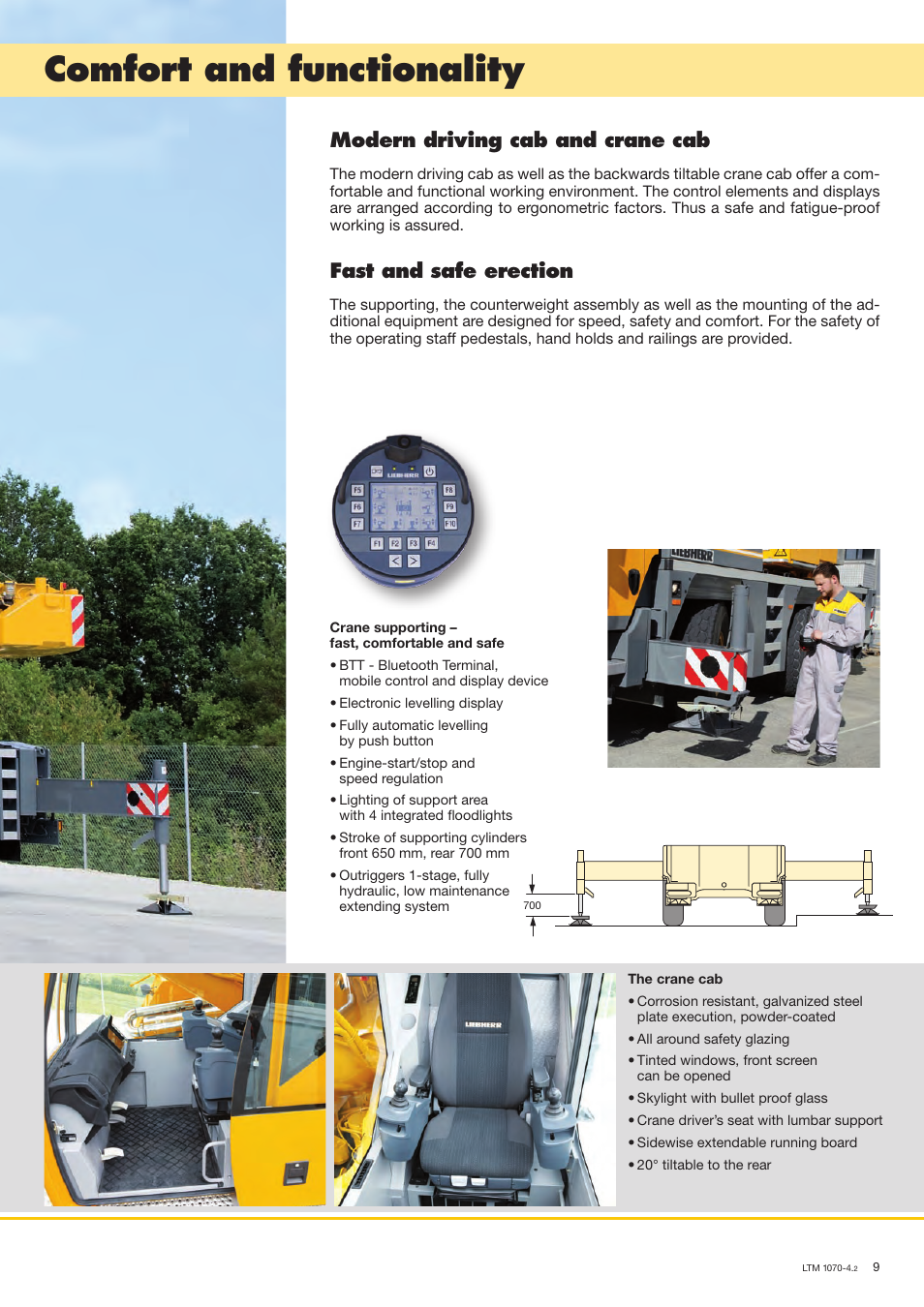 Comfort and functionality, Modern driving cab and crane cab, Fast and safe erection | Liebherr LTM 1070-4.2 User Manual | Page 9 / 16