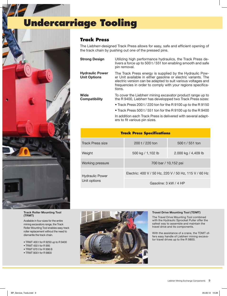 Undercarriage tooling, Track press | Liebherr Cylinder Handling Tool User Manual | Page 9 / 12