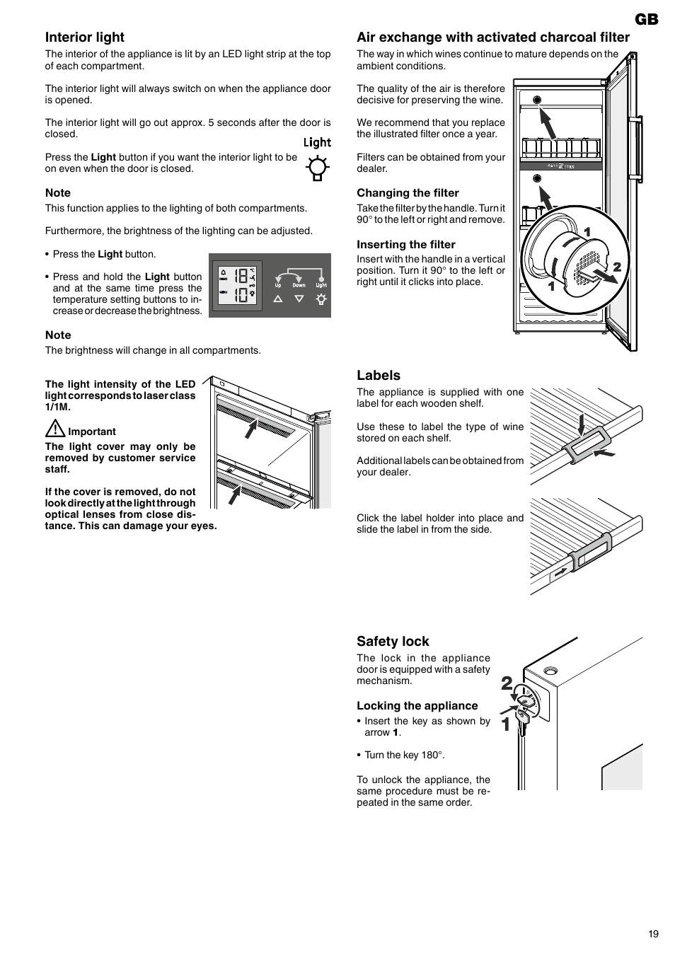 Labels, Air exchange with activated charcoal filter, Interior light | Safety lock | Liebherr WTpes 5972 Vinidor User Manual | Page 7 / 13