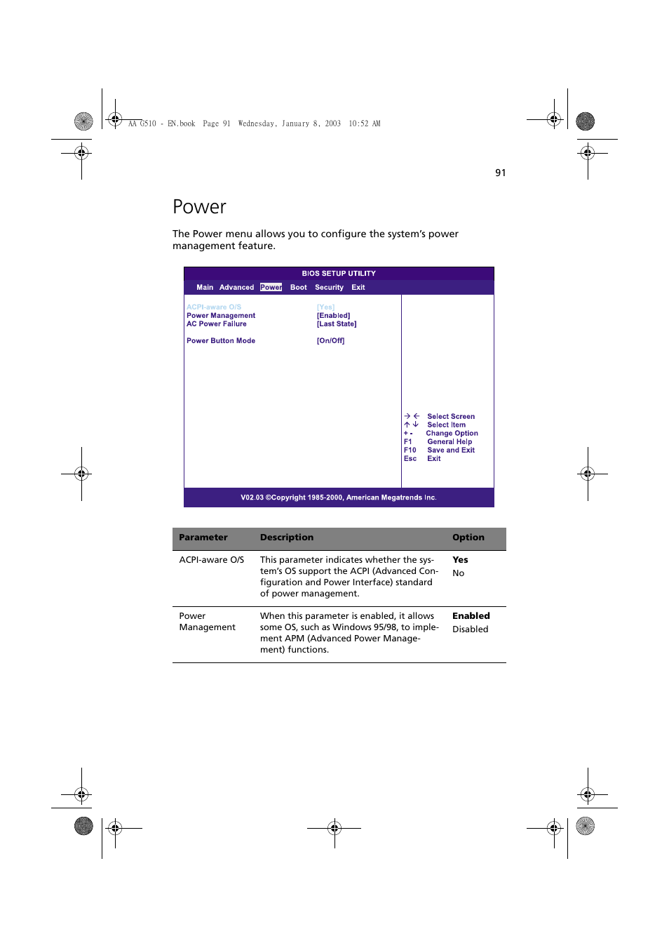 Power | Acer Altos G510 series User Manual | Page 101 / 134