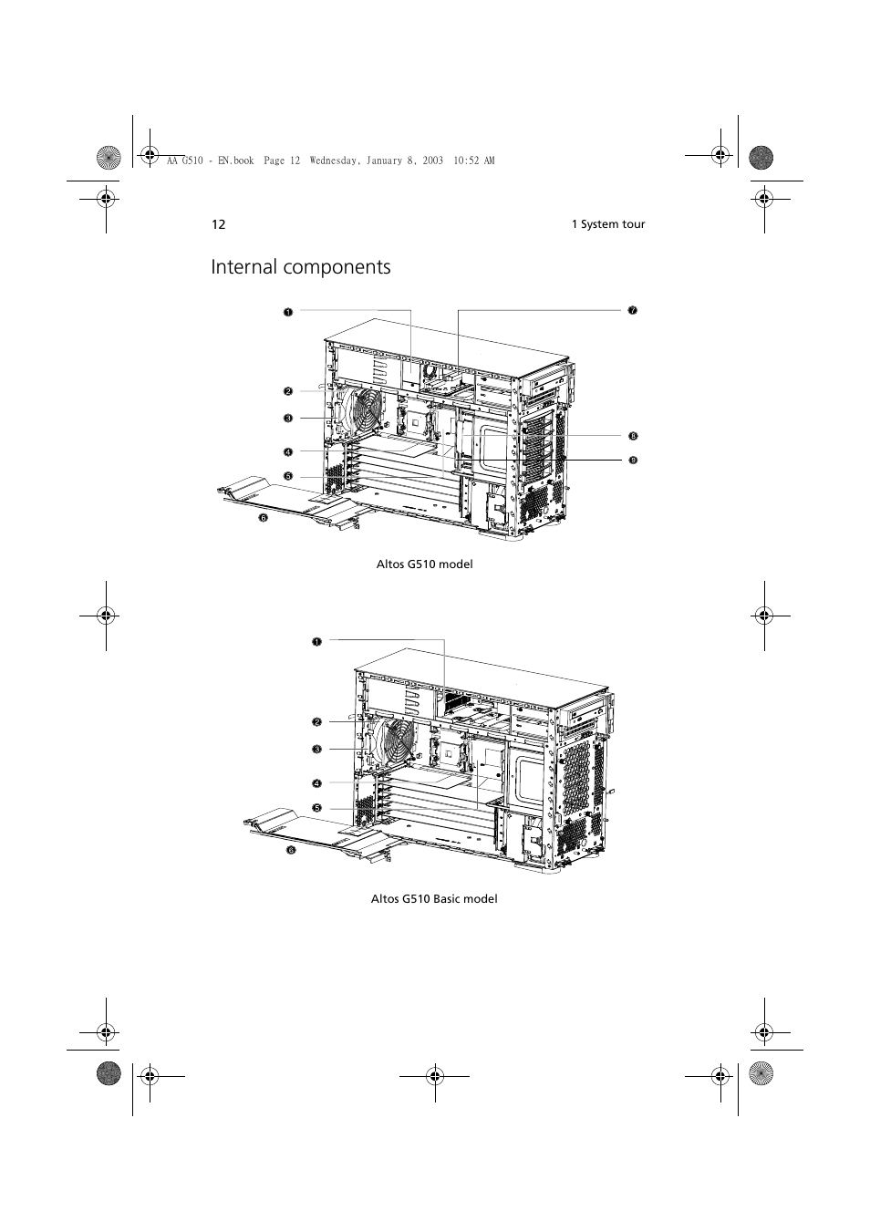 Internal components | Acer Altos G510 series User Manual | Page 22 / 134