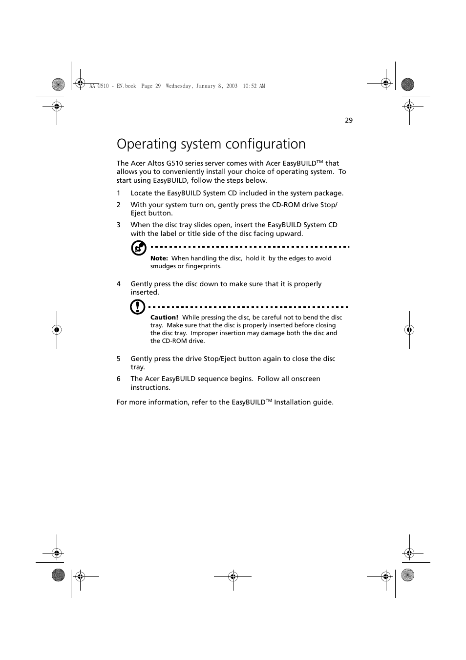Operating system configuration | Acer Altos G510 series User Manual | Page 39 / 134