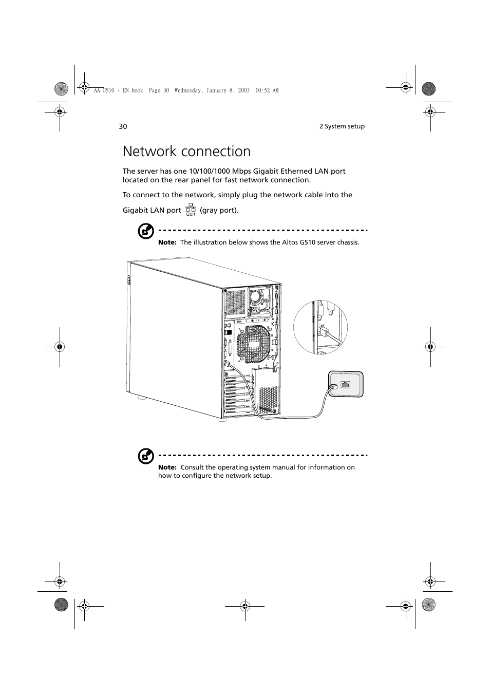 Network connection | Acer Altos G510 series User Manual | Page 40 / 134
