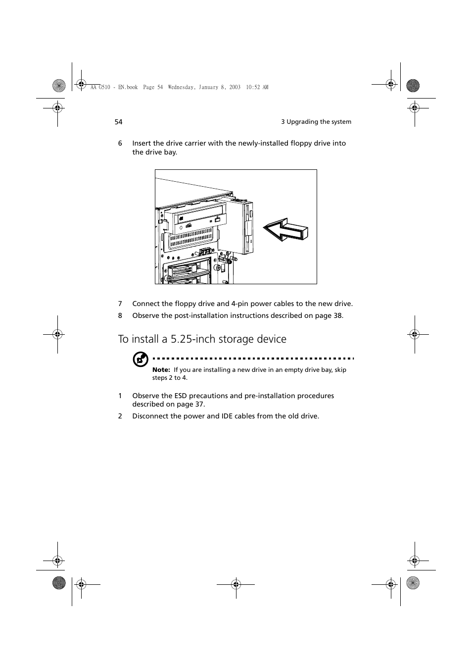 To install a 5.25-inch storage device | Acer Altos G510 series User Manual | Page 64 / 134