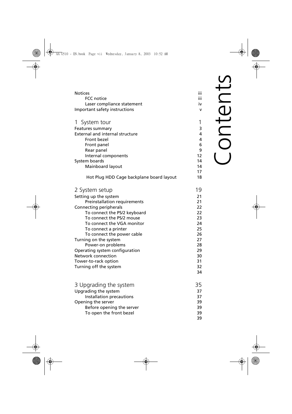 Acer Altos G510 series User Manual | Page 7 / 134