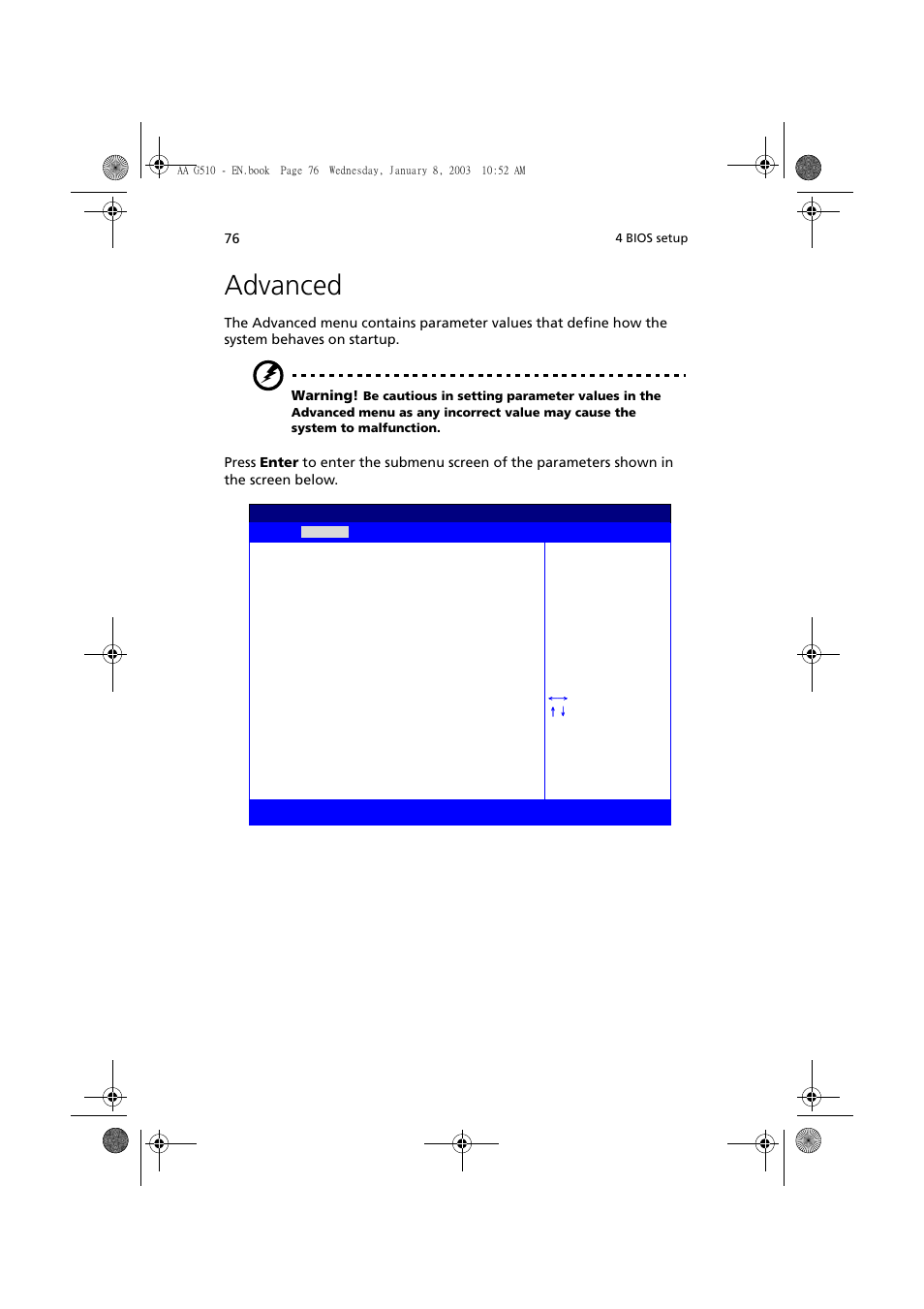Advanced | Acer Altos G510 series User Manual | Page 86 / 134
